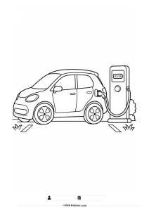 Electric Car at a Charging Station Coloring Page