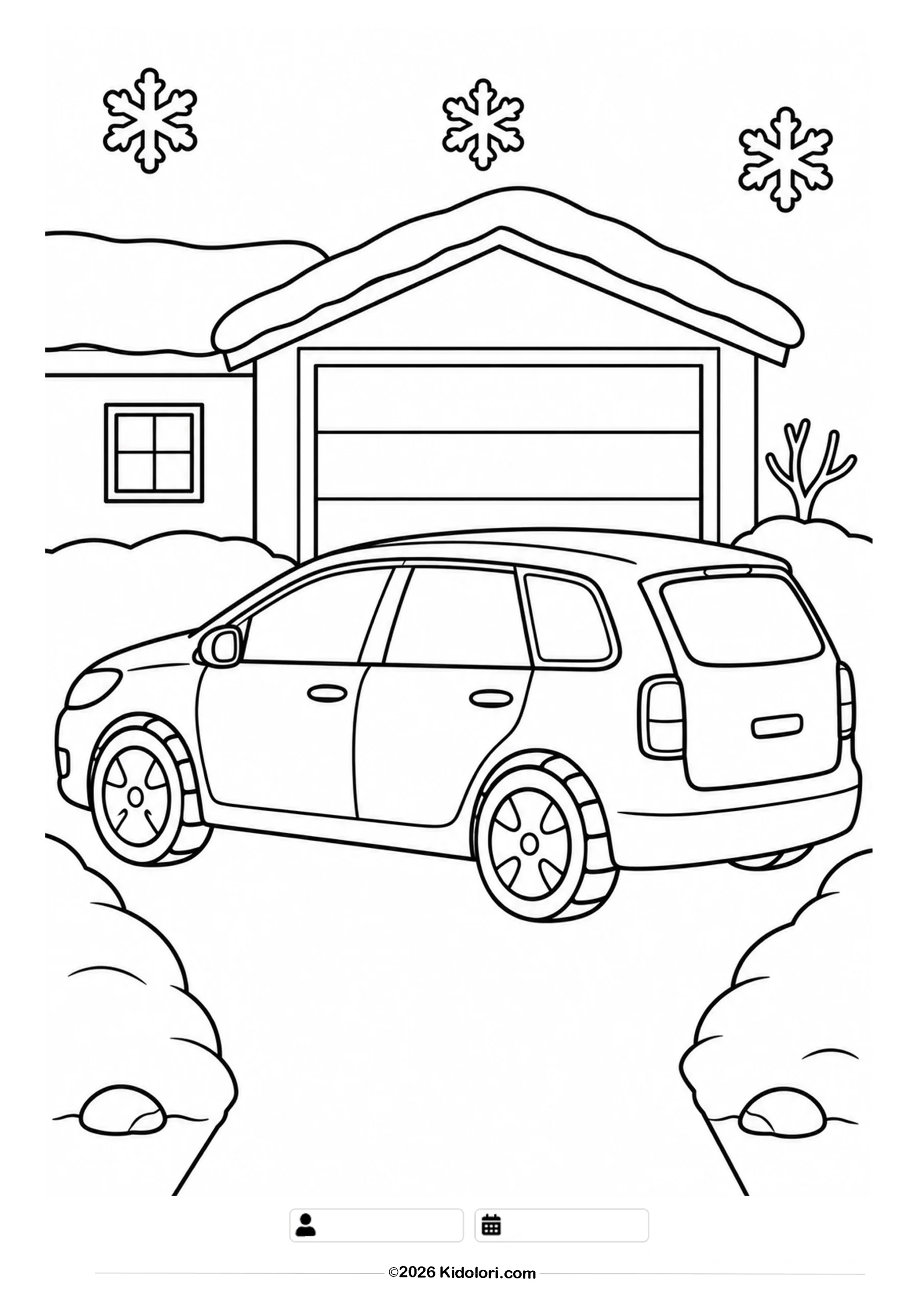 Familienauto mit Winterreifen – Ausmalbild
