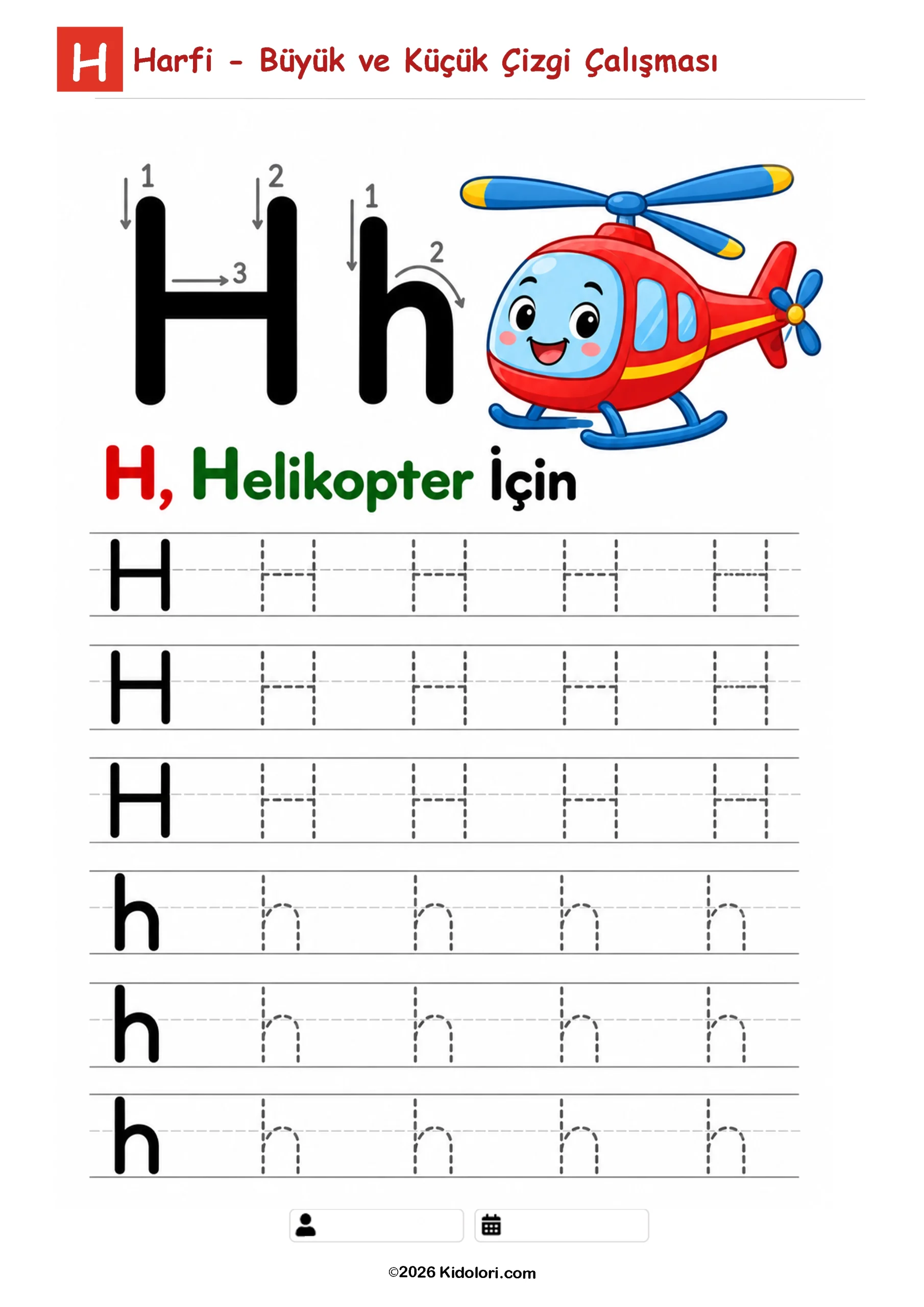 H Harfi – Büyük ve Küçük Çizgi Çalışması