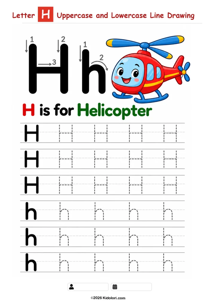 Letter H – Uppercase and Lowercase Tracing Worksheet