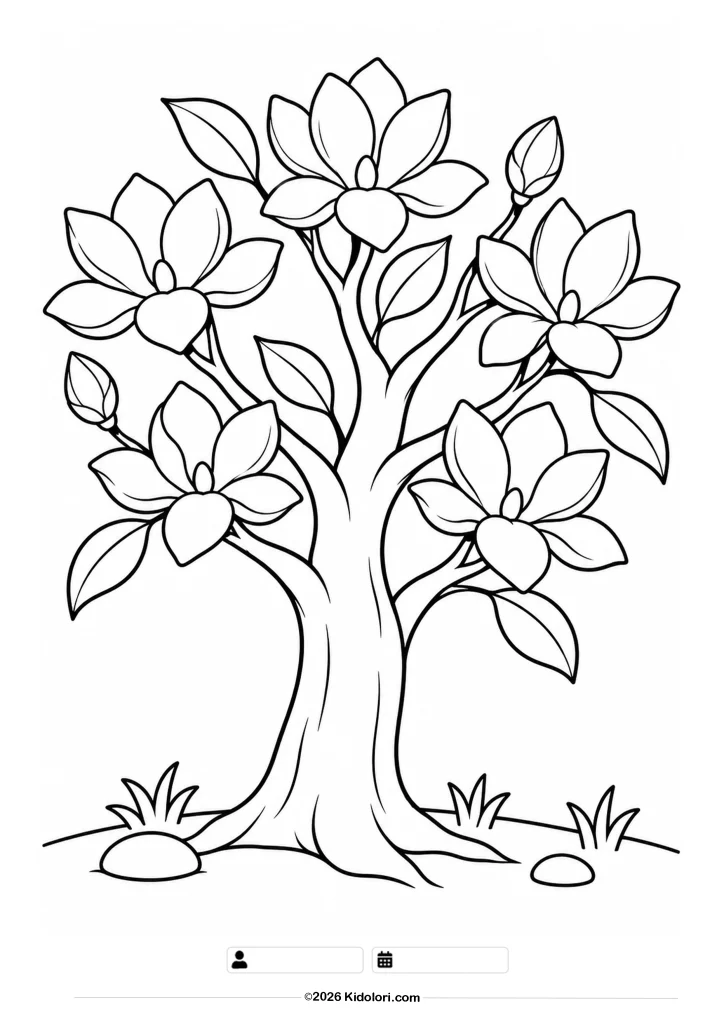 Magnolia Tree in Spring Bloom Coloring Page