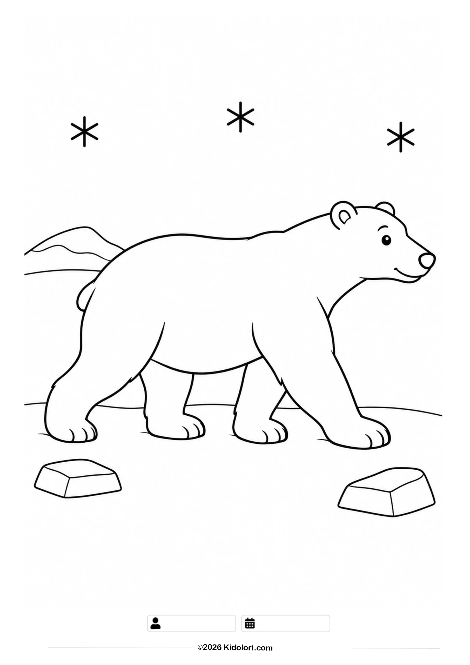 Polar Bear Walking on Snow Coloring Page