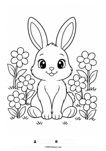 Rabbit Among Flowers Coloring Page