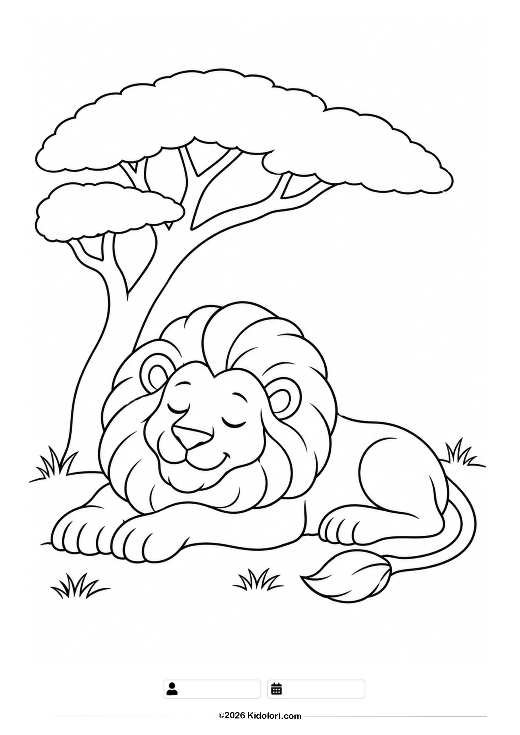 Sleeping Lion Under a Tree Coloring Page