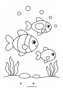 Three Little Fish Swimming Together Coloring Page