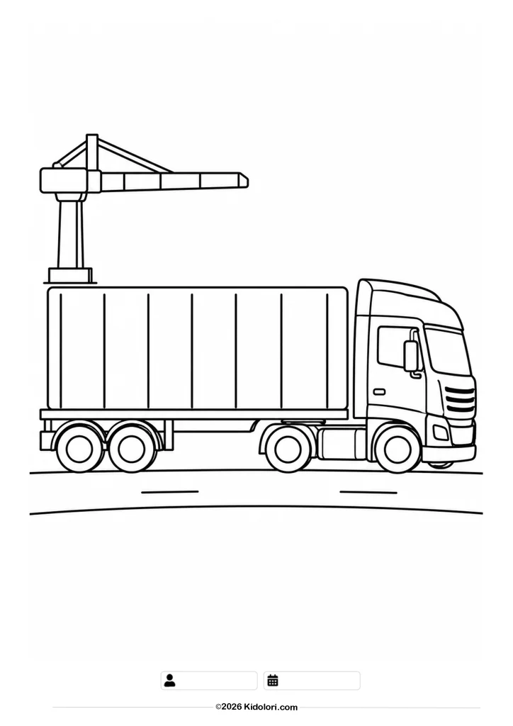 Container-LKW auf der Hafenstraße – Ausmalbild