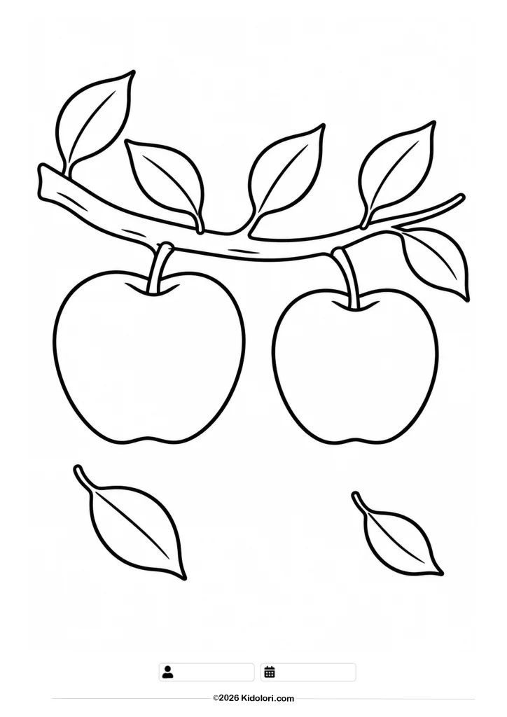 Two Apples on a Branch Coloring Page