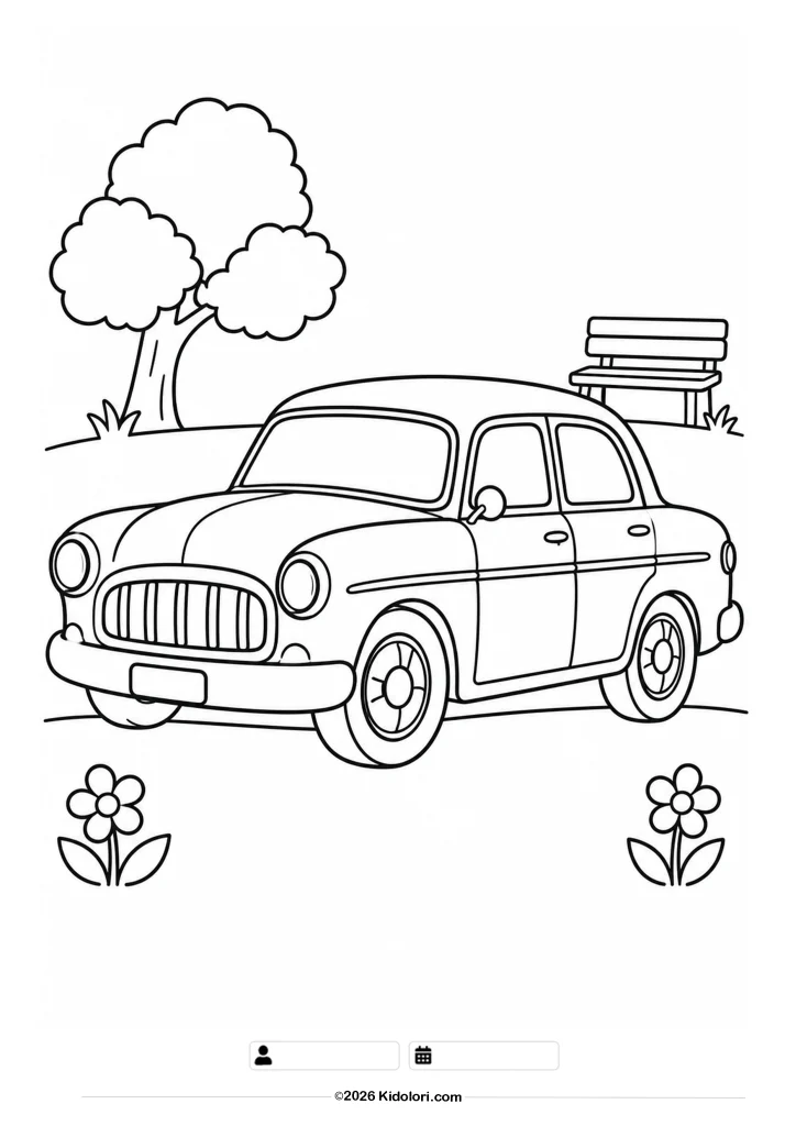 Oldtimer im Park – Ausmalbild