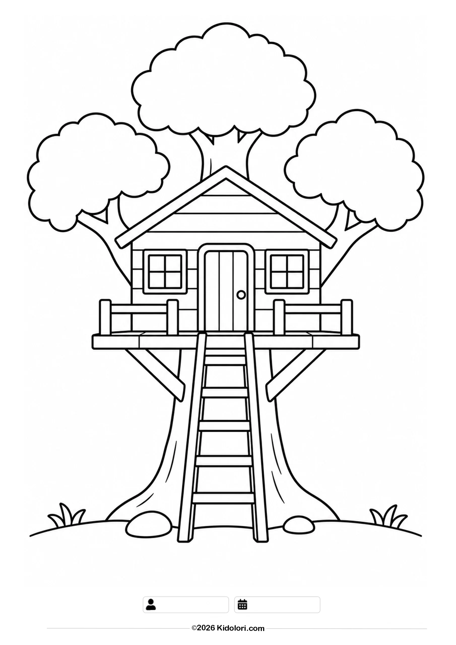 Baumhaus mit Leiter – Ausmalbild